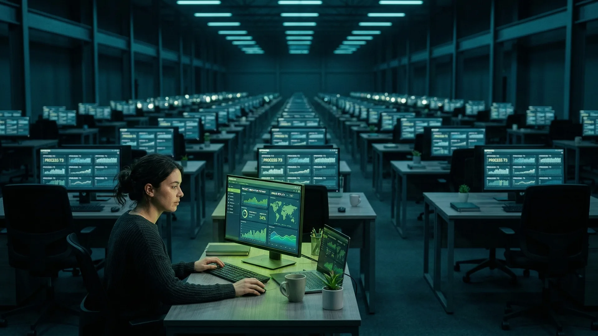 Mitarbeiterin arbeitet konzentriert am Monitor