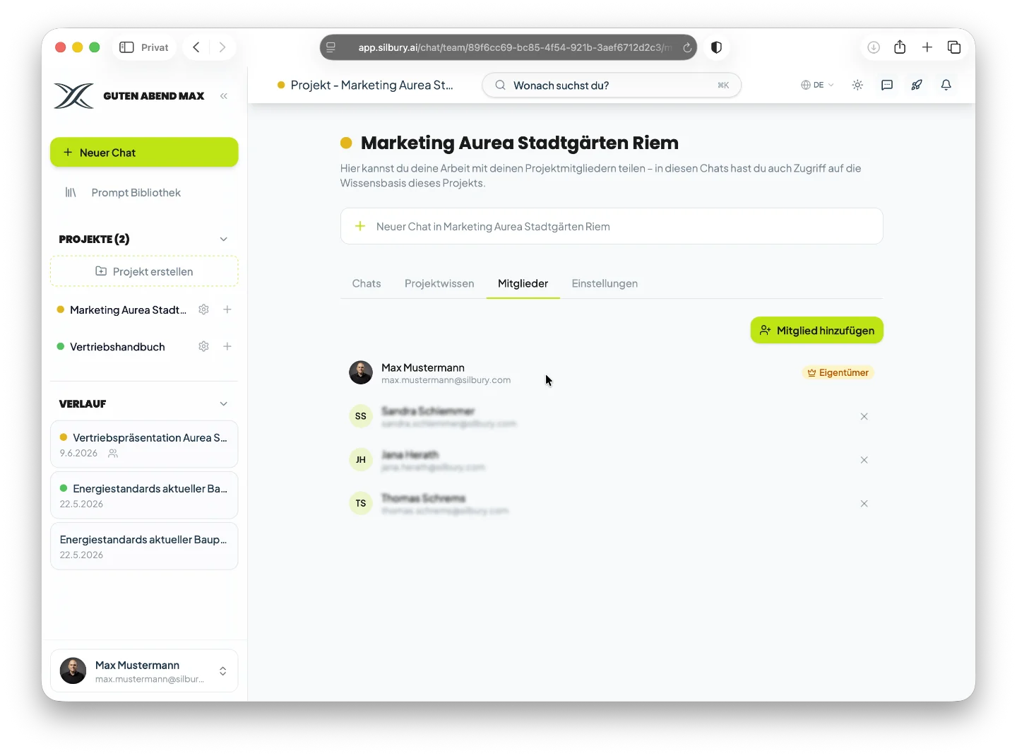 Kollaboratives Prompting – Projekt-Mitglieder in Silbury AI