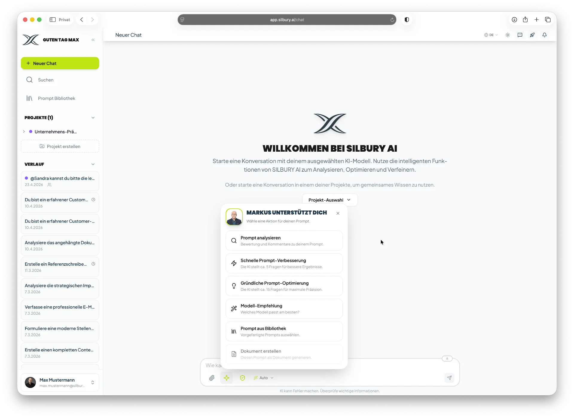 Prompt-Optimierung in der Silbury AI Plattform